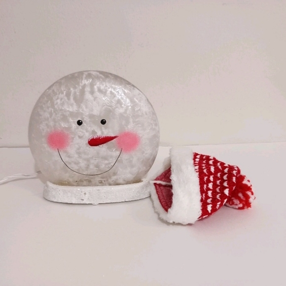 Lighted Glass Snowman Accent Lamp Red Knit Hat 9.5